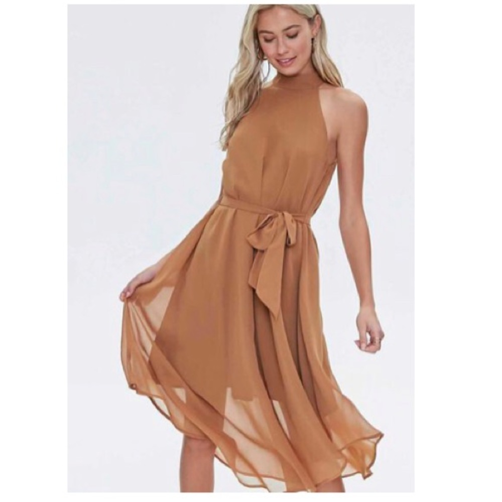 NWT nude mock neck tie waist dress